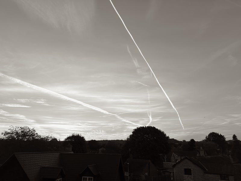 Photograph of contrails in the sky